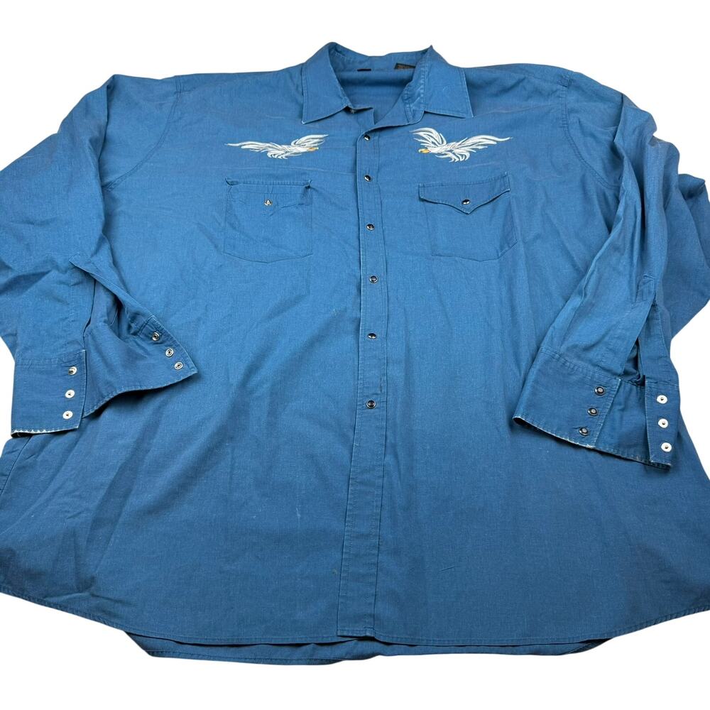 High Noon Western Shirt 3XL Blue Eagle Embroidery Snap
